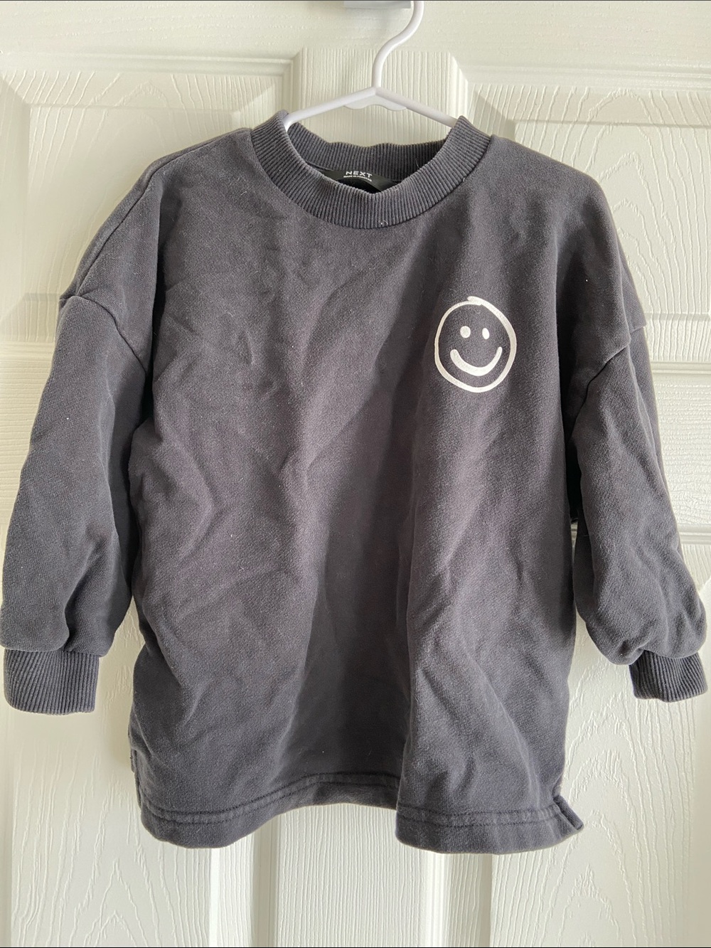 next Black Crewneck Sweatshirt with White Smiley Chest Graphic